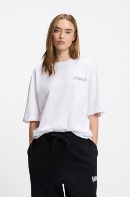 All-gender cotton-jersey T-shirt with logo prints, White