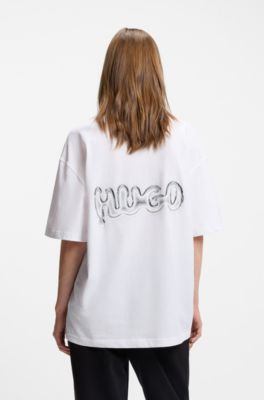 T-shirt in jersey di cotone all-gender con stampa con logo, Bianco