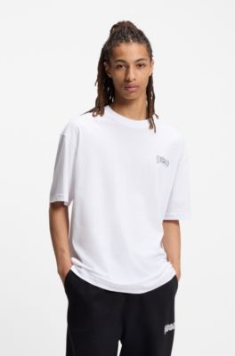 T-shirt in jersey di cotone all-gender con stampa con logo, Bianco