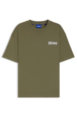 All-gender cotton-jersey T-shirt with logo prints, Olive