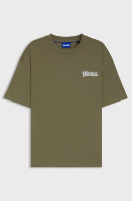 All-gender cotton-jersey T-shirt with logo prints, Olive