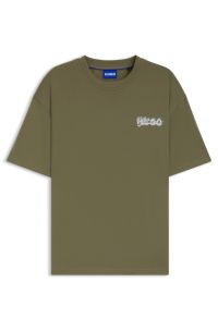All-gender cotton-jersey T-shirt with logo prints, Olive