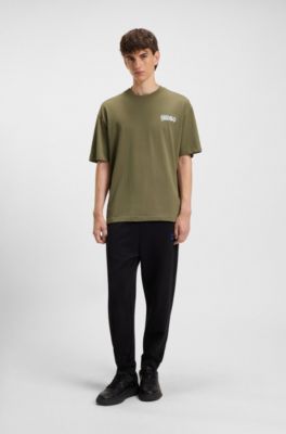 All-gender cotton-jersey T-shirt with logo prints, Olive