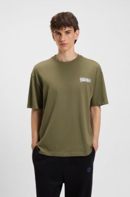 All-gender cotton-jersey T-shirt with logo prints, Olive