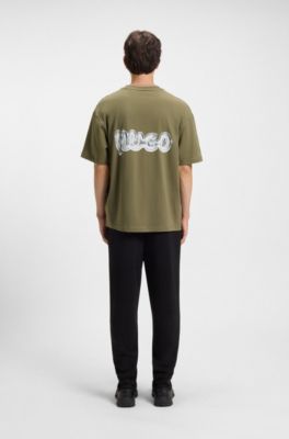 All-gender cotton-jersey T-shirt with logo prints, Olive