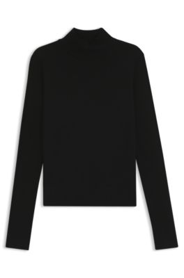 Mock-neck sweater in merino wool, Black
