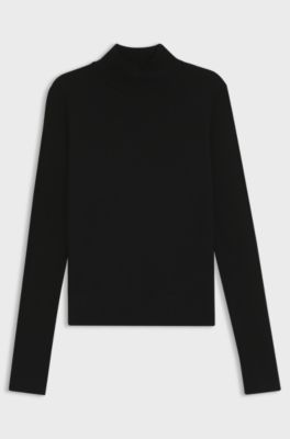 Mock-neck sweater in extra-fine virgin wool, Black
