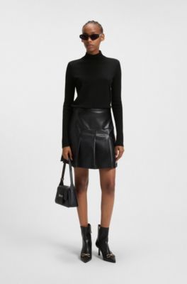 Mock-neck sweater in merino wool, Black