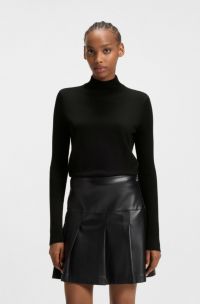 Mock-neck sweater in merino wool, Black