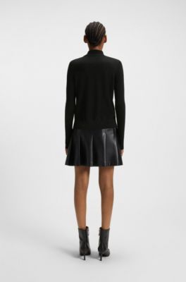 Mock-neck sweater in extra-fine virgin wool, Black