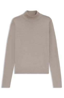 Trui van merinowol met hoge hals, Lichtbruin