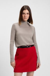 Mock-neck sweater in merino wool, Light Beige