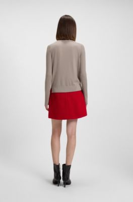 Mock-neck sweater in merino wool, Light Brown