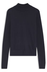 Mock-neck sweater in extra-fine virgin wool, Light Blue