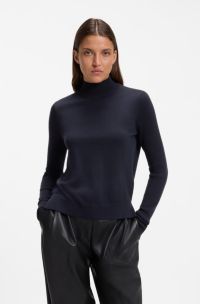 Trui met hoge hals van extra fijne scheerwol, Donkerblauw