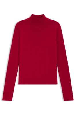 Mock-neck sweater in merino wool, Red