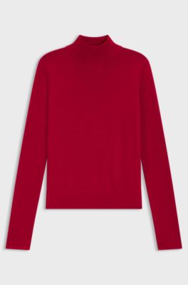 Mock-neck sweater in merino wool, Red