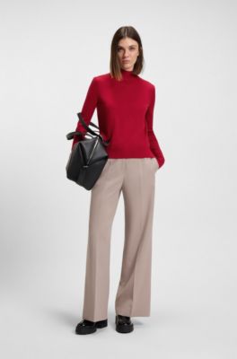 Mock-neck sweater in merino wool, Red