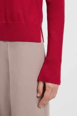 Mock-neck sweater in merino wool, Red