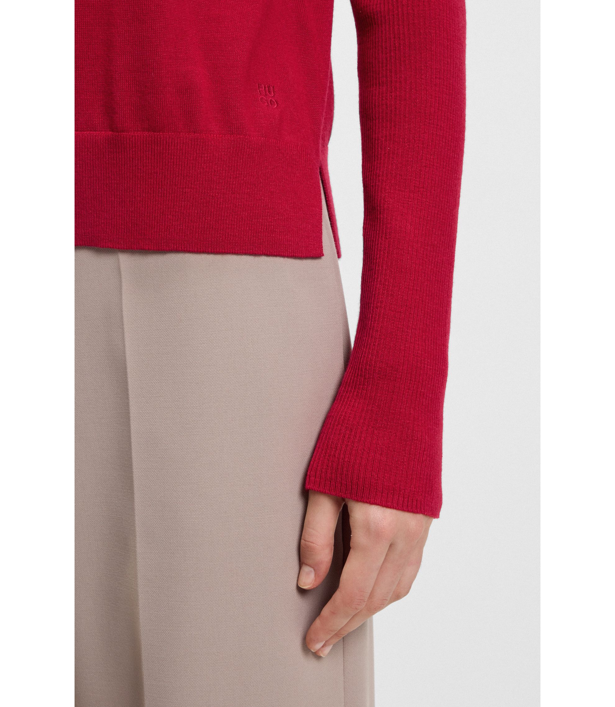 HUGO - Mock-neck sweater in merino wool - Red