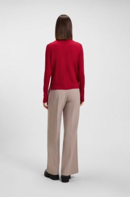 Mock-neck sweater in extra-fine virgin wool, Red