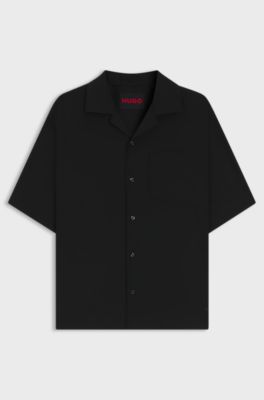 Chemise Oversize en twill de laine m&eacute;lang&eacute;e, Noir
