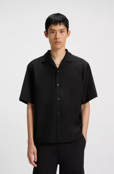 Oversized-fit shirt in wool-blend twill