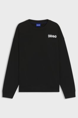 All-gender cotton-terry sweatshirt with logo prints, Black