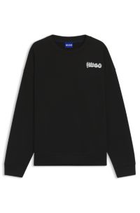 All-gender cotton-terry sweatshirt with logo prints, Black