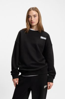 All-gender cotton-terry sweatshirt with logo prints, Black
