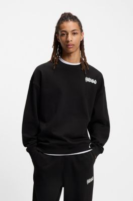 All-gender cotton-terry sweatshirt with logo prints, Black