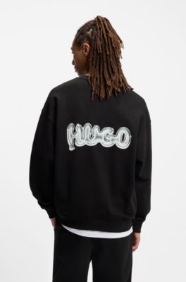 Sudadera unisex de felpa de algod&oacute;n con logos estampados, Negro