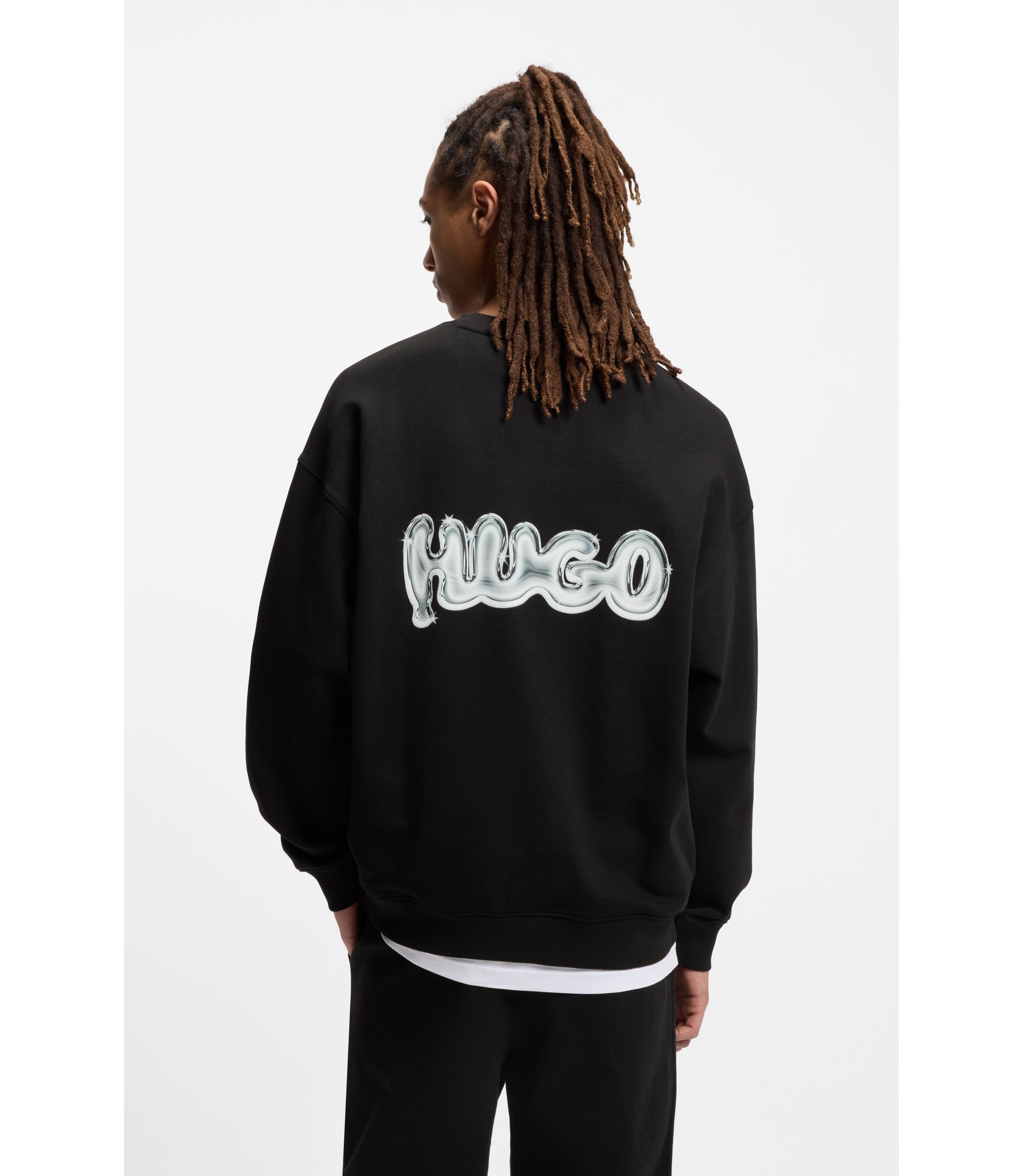 HUGO - All-gender cotton-terry sweatshirt with logo prints - Black