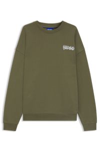All-gender cotton-terry sweatshirt with logo prints, Olive