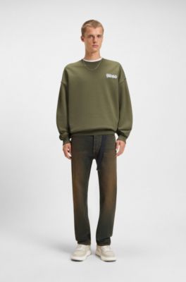 All-gender cotton-terry sweatshirt with logo prints, Olive
