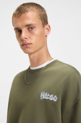All-gender cotton-terry sweatshirt with logo prints, Olive