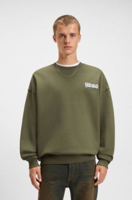 All-gender cotton-terry sweatshirt with logo prints, Olive