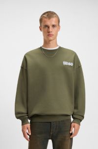 All-gender cotton-terry sweatshirt with logo prints, Olive