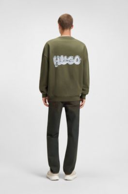 All-gender cotton-terry sweatshirt with logo prints, Olive