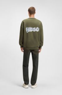 All-gender cotton-terry sweatshirt with logo prints, Olive