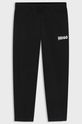 Cotton-terry tracksuit bottoms with logo print, Black