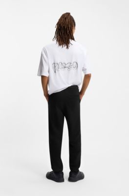 Cotton-terry tracksuit bottoms with logo print, Black