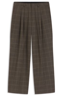 Modern-fit trousers in checked stretch cloth, Beige Patterned