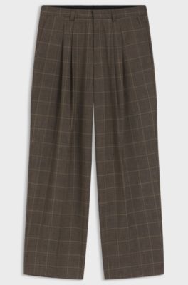 Modern-fit trousers in checked stretch cloth, Beige Patterned