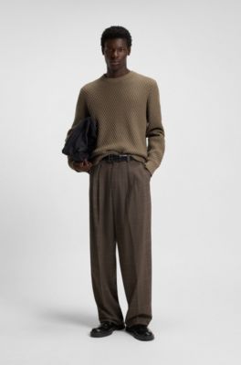 Modern-fit trousers in checked stretch cloth, Beige Patterned