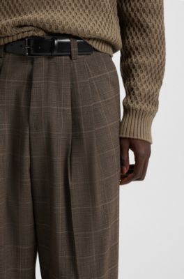 Modern-fit trousers in checked stretch cloth, Beige Patterned