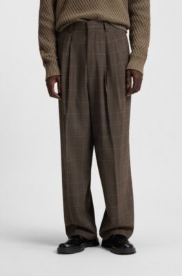 Pantalon Modern en tissu stretch &agrave; carreaux, Beige &agrave; motif