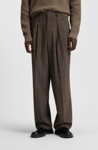 Modern-Fit Hose aus kariertem Stretch-Gewebe, Beige gemustert