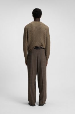 Modern-fit trousers in checked stretch cloth, Beige Patterned