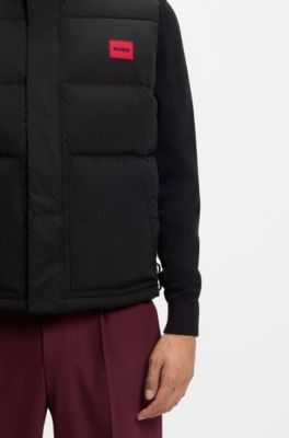 Doudoune sans manches d&eacute;perlante &agrave; badge logot&eacute;, Noir